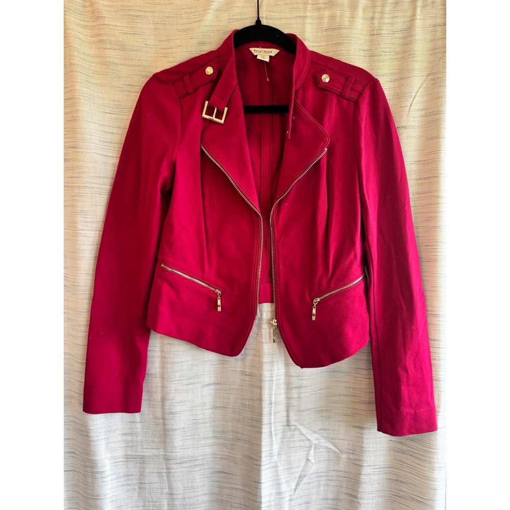 White House Black Market Red Moto Jacket Asymmetric Zip Knit Blazer Size 4